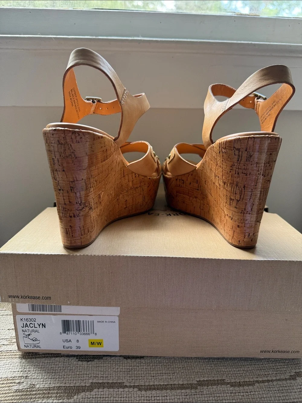 Kork-Ease Tan Leather Jaclyn Cork Platform Wedge Sandals 8